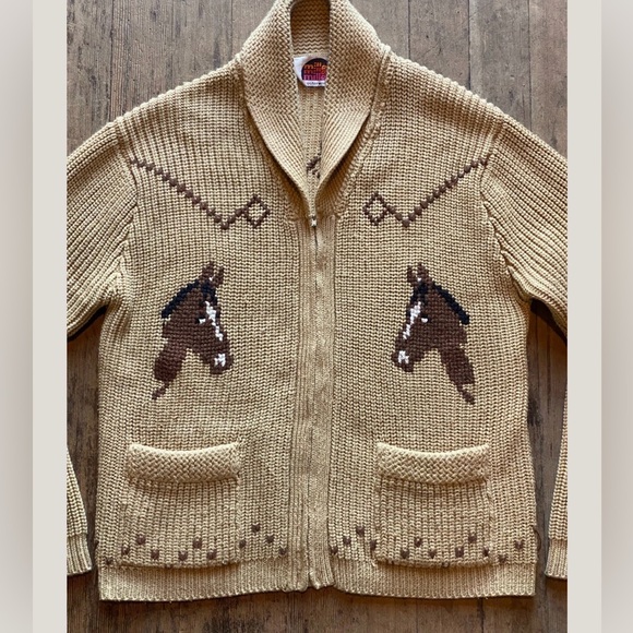 Vintage Miller Cowichan Knit Cardigan with Horse Design - Picture 3 of 6